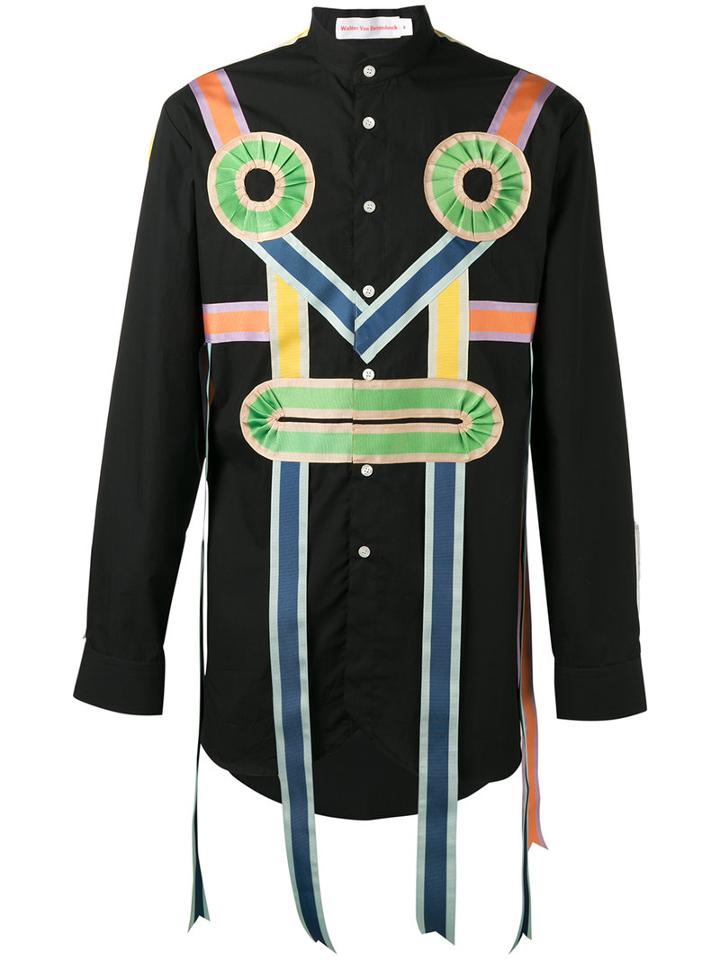Walter Van Beirendonck Ribbon Applique Shirt, Men's, Size: Large, Black, Cotton
