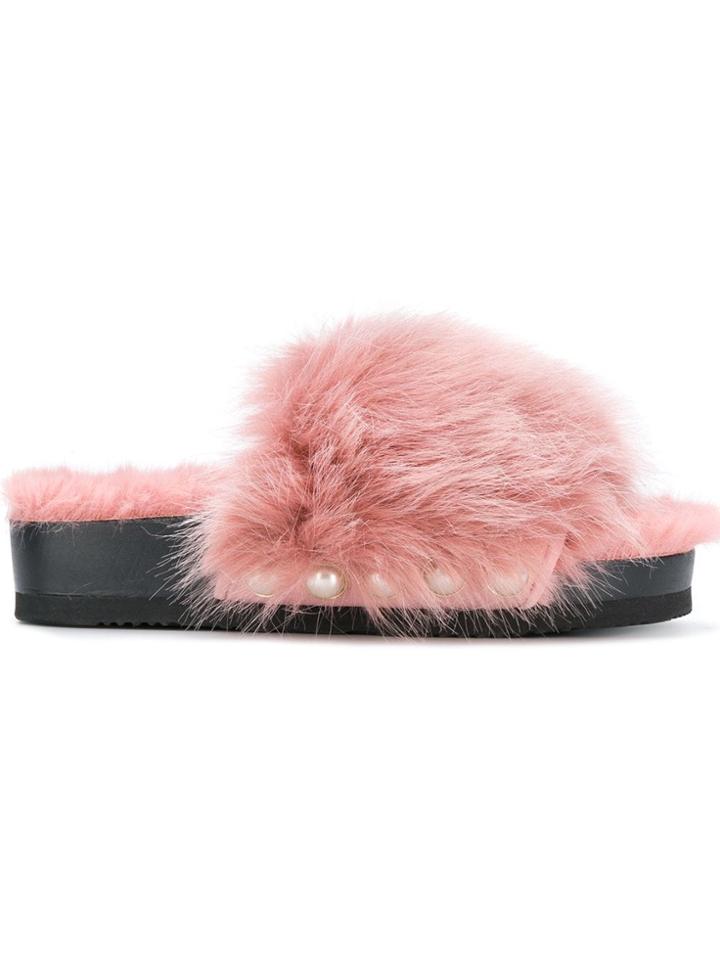 Suecomma Bonnie Faux Fur-trimmed Sandals - Pink & Purple