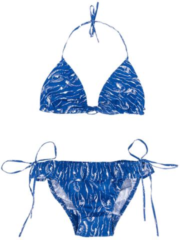 Simple Kids - Wave Print Bikini - Kids - Cotton - 8 Yrs, Blue