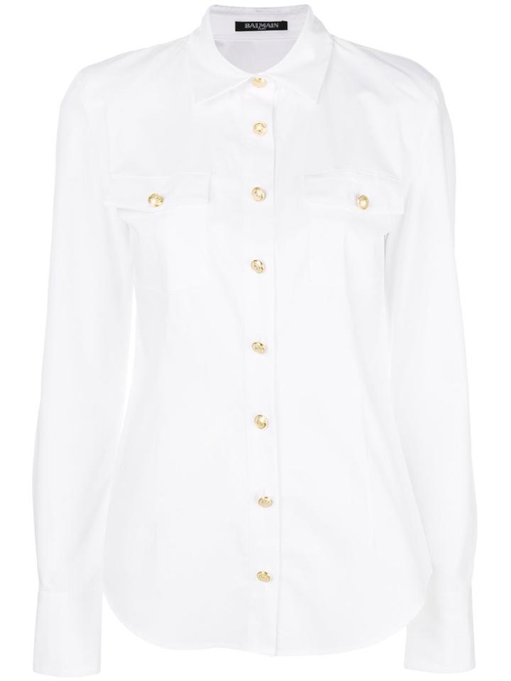 Balmain Gold-tone Buttoned Poplin Shirt - White