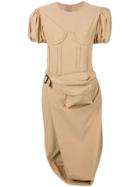 Pushbutton Draped Belt Bag Detailed Dress - Neutrals
