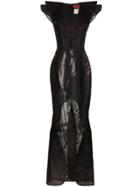 Ronald Van Der Kemp Sleeveless V-neck Ruffle Cutout Gown - Black