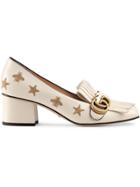 Gucci Embroidered Leather Mid-heel Pump - White