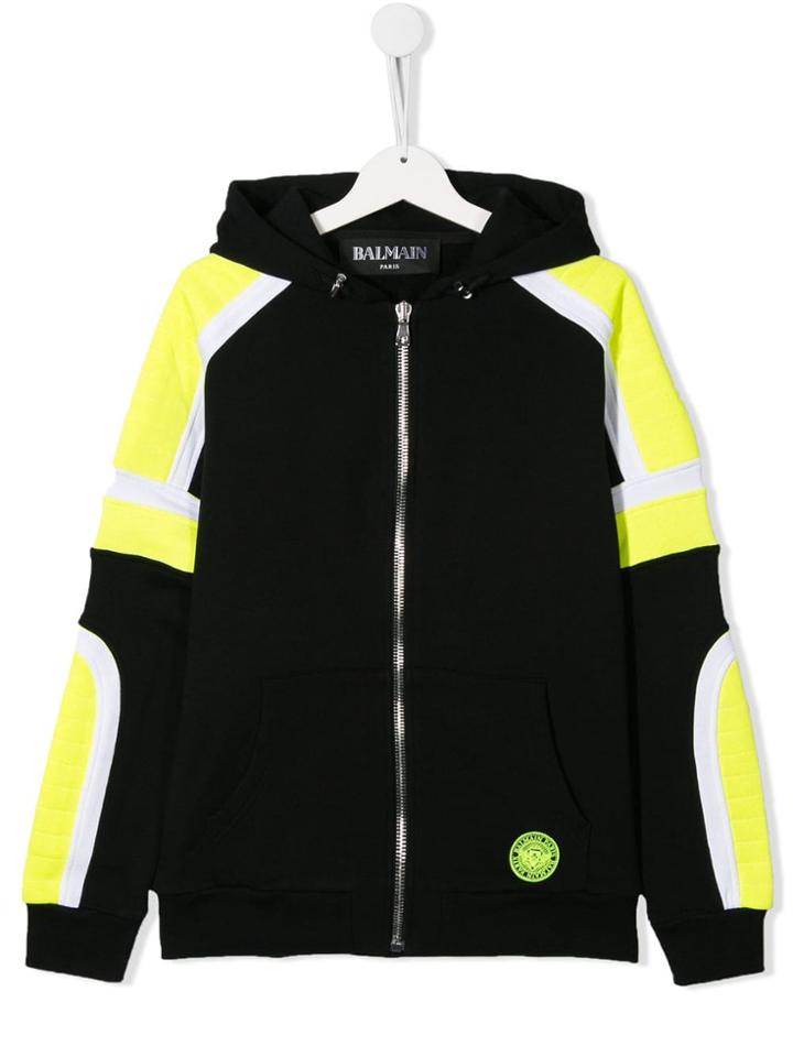 Balmain Kids Paneled Hooded Jacket - Black