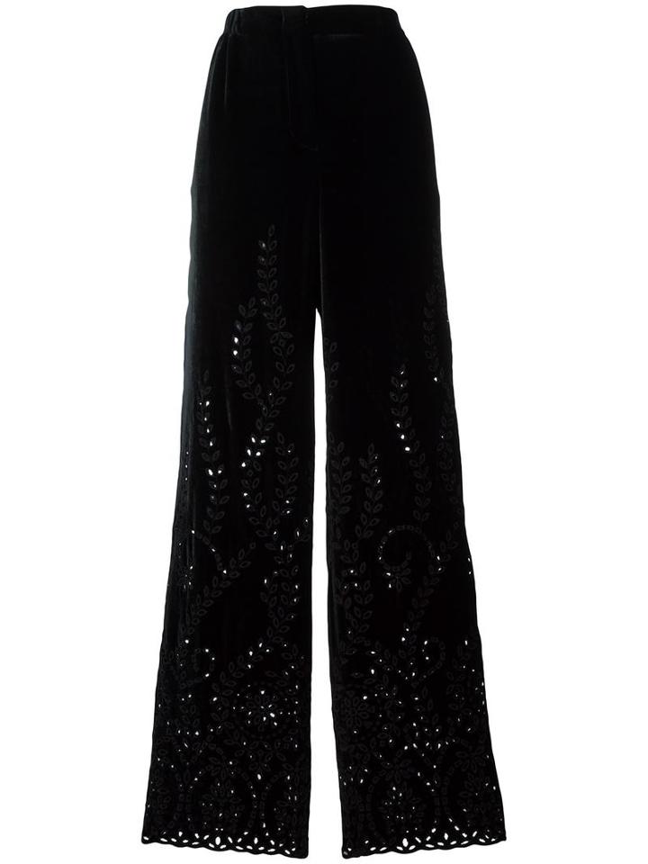 Alberta Ferretti Broderie Anglaise Trousers, Women's, Size: 40, Black, Acetate/silk/other Fibres/other Fibers