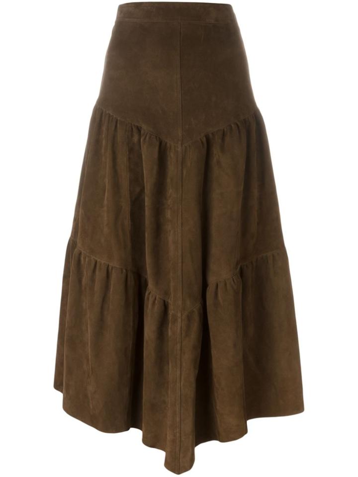 Saint Laurent Long Frill Skirt - Brown