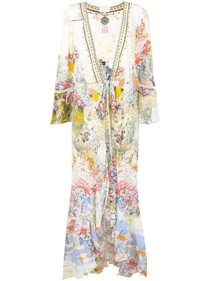 Camilla Floral Print Long Coat - Nude & Neutrals