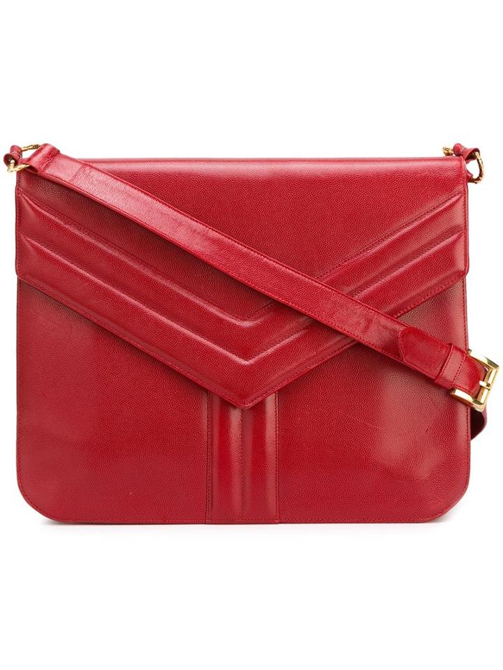 Yves Saint Laurent Vintage Embossed Chevron Shoulder Bag, Women's, Red