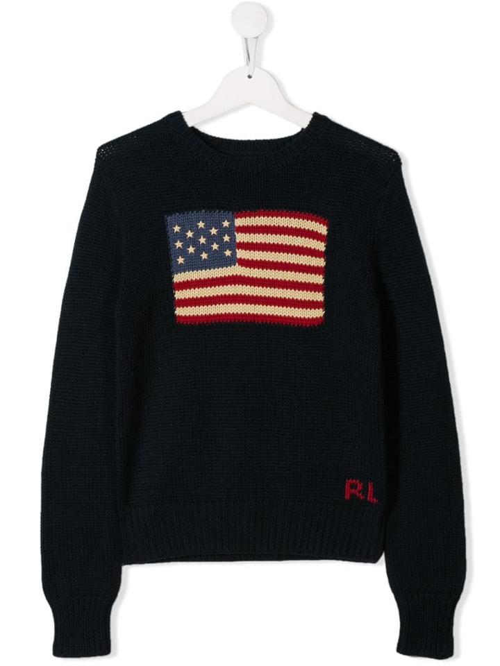 Ralph Lauren Kids Teen Flag Embroidered Sweater - Blue