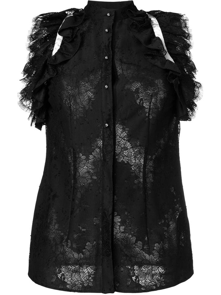 Just Cavalli Ruffle Sleeveless Lace Blouse - Black