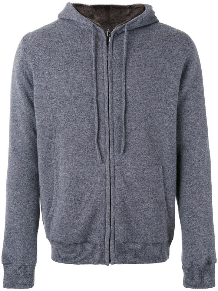 Liska - Fur Lined Hoodie - Unisex - Cashmere/weasel - M, Grey, Cashmere/weasel