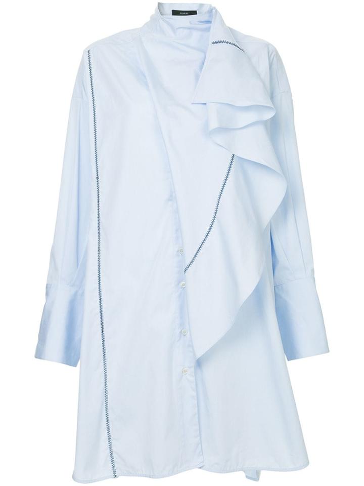 Ellery Tie Frill Neck Shirt Dress - Blue