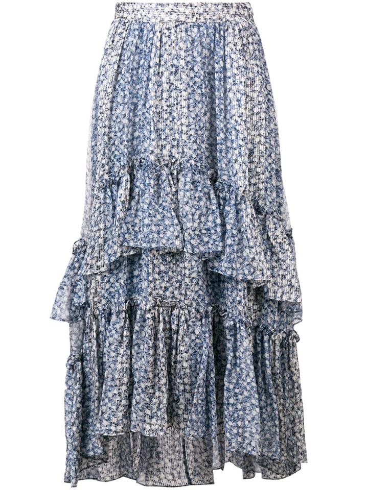 Ulla Johnson Maria Printed Silk Lurex Skirt - Blue