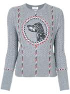 Thom Browne Embroidered Cable Knit Sweater - Grey