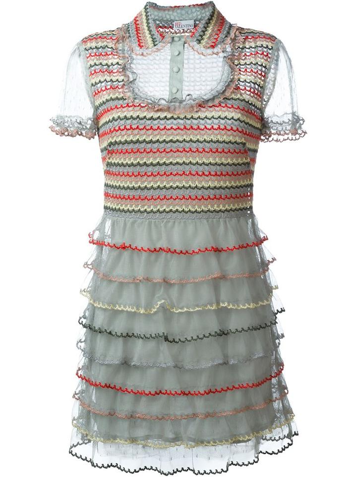 Red Valentino Ruffled Polo Shirt Dress, Women's, Size: 44, Blue, Polyester/silk