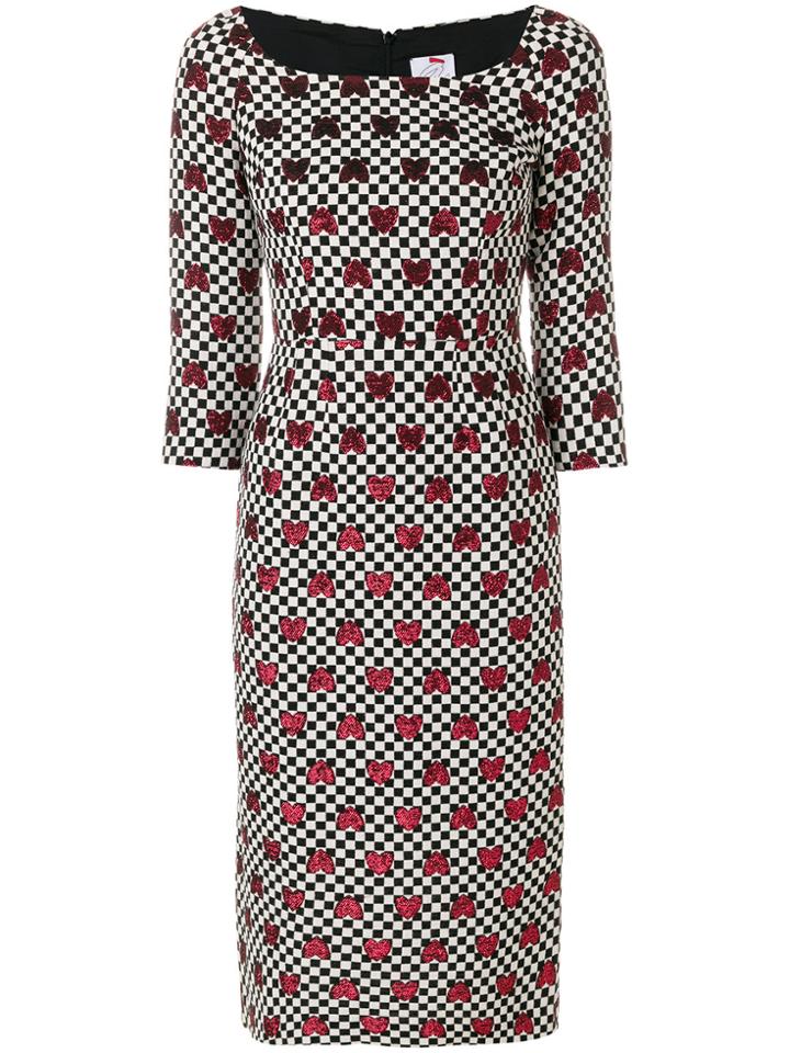 Ultràchic Check And Heart Pattern Midi Dress - Black