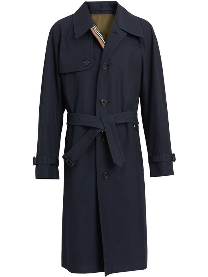 Burberry Heritage Stripe Gabardine Trench Coat - Blue