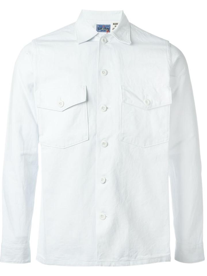 Blue Blue Japan Front Pockets Shirt, Men's, Size: Medium, White, Cotton