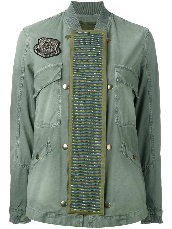 Mr & Mrs Italy Embellished Panel Bomber Jacket, Women's, Size: 40, Green, Cotton