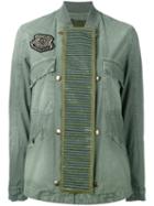 Mr & Mrs Italy Embellished Panel Bomber Jacket, Women's, Size: 40, Green, Cotton