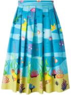 Ultràchic Sea Print Pleated Skirt, Women's, Size: 44, Blue, Cotton/spandex/elastane