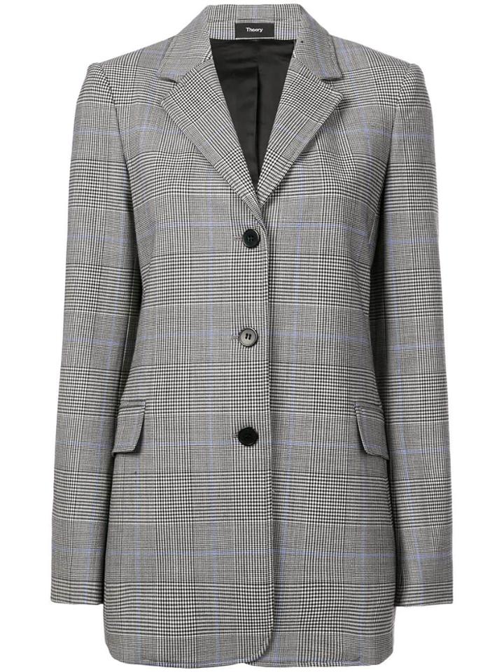Theory Checked Buttoned Blazer - Black