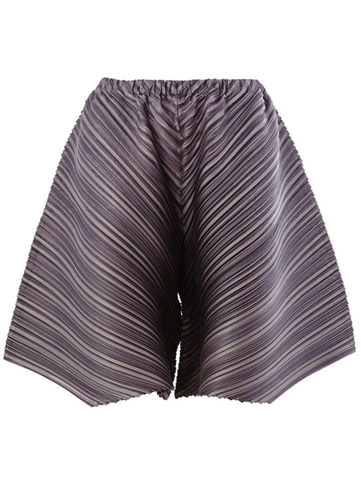 Pleats Please By Issey Miyake Diagonal Pleat Shorts, Women's, Size: 3, Grey, Polyester