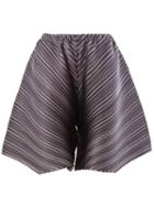 Pleats Please By Issey Miyake Diagonal Pleat Shorts, Women's, Size: 3, Grey, Polyester