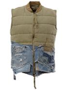 Greg Lauren Contrast Sleeveless Jacket, Men's, Size: 2, Green, Cotton