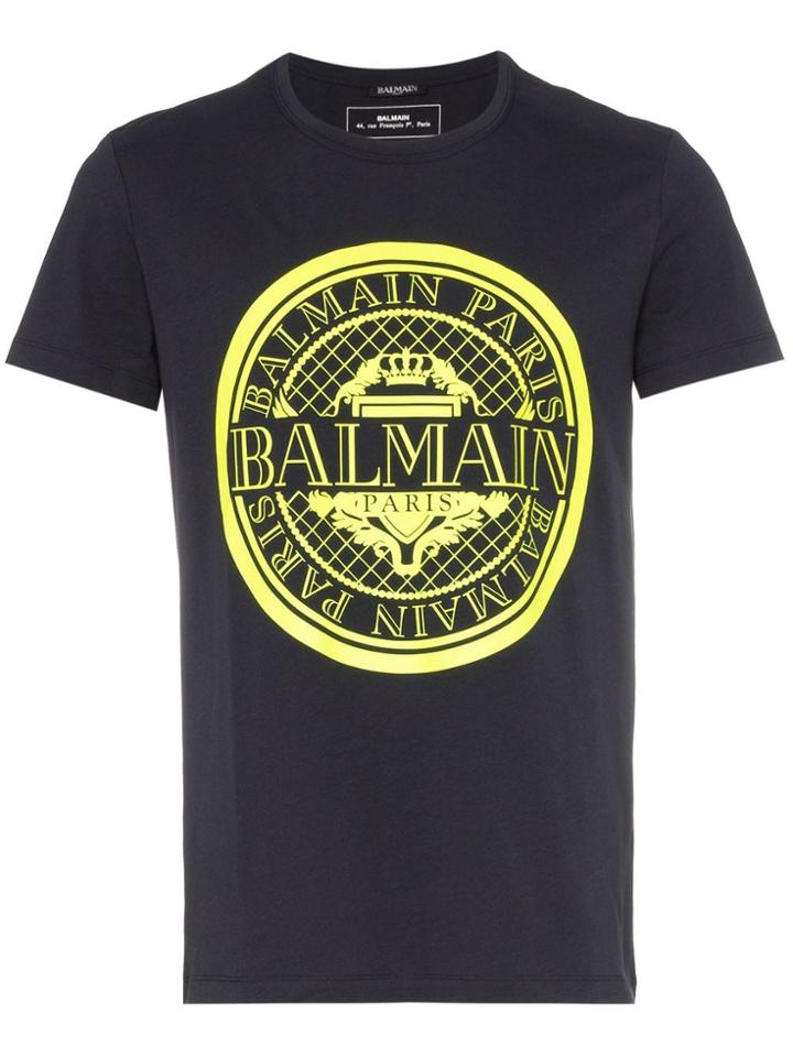 Balmain Coin Logo Cotton T-shirt - Blue