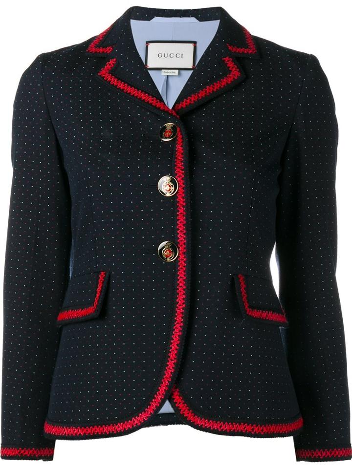 Gucci Polka Dot Blazer, Women's, Size: 44, Blue, Cotton/wool/viscose/acrylic