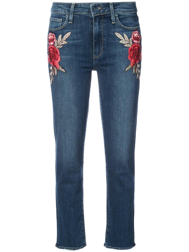 Paige - Embroidered Flower Skinny Jeans - Women - Cotton/polyester/spandex/elastane - 26, Blue, Cotton/polyester/spandex/elastane