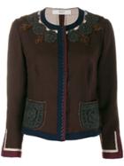 Prada Pre-owned 1990's Crochet Appliqué Collarless Jacket - Brown