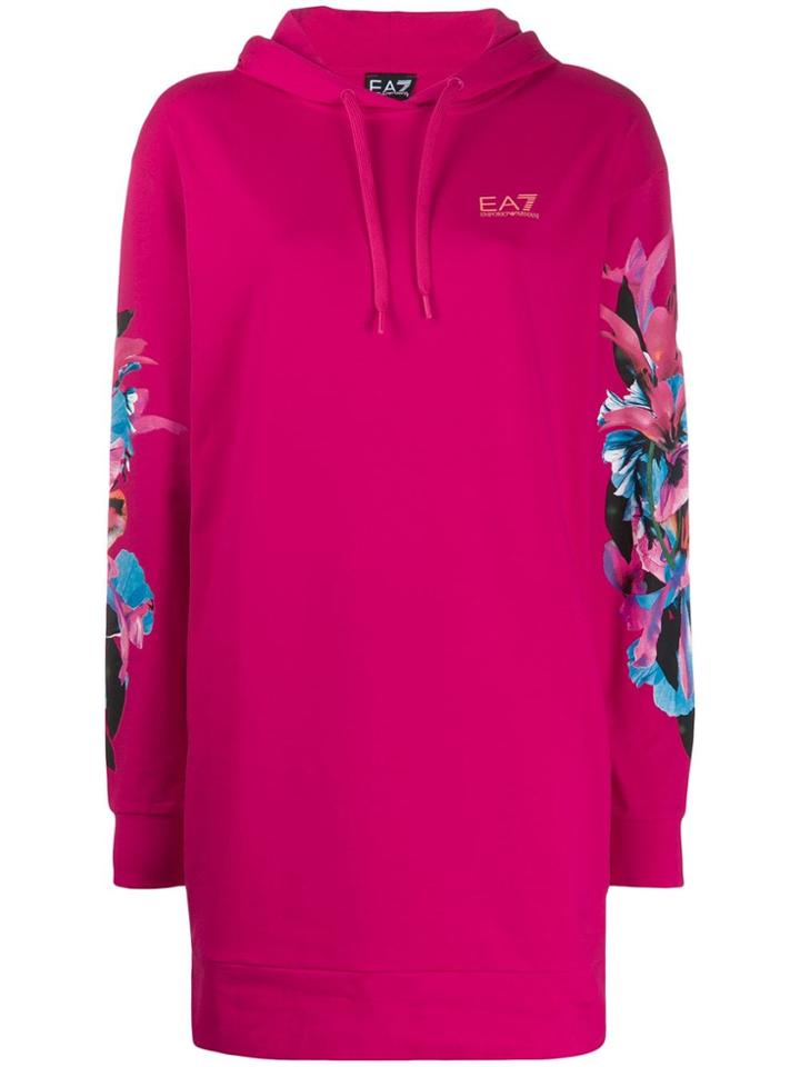 Ea7 Emporio Armani Long Floral Printed Hoodie - Pink