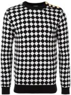 Balmain Checkered Jumper, Men's, Size: Medium, Black, Merino