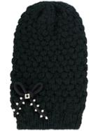 Twin-set - Chunky Knit Bow Beanie - Women - Cotton/acrylic - One Size, Black, Cotton/acrylic