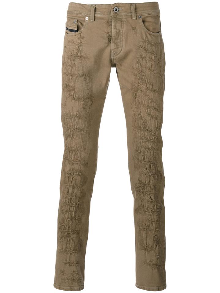 Diesel Black Gold Distressed Slim-fit Trousers, Men's, Size: 33, Brown, Cotton/spandex/elastane
