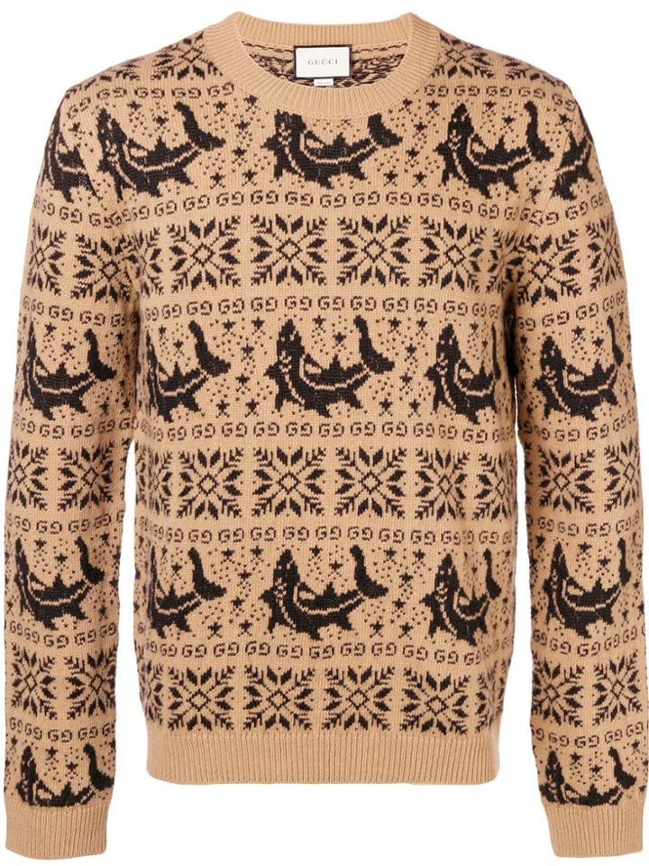 Gucci Embroidered Long-sleeve Sweater - Brown