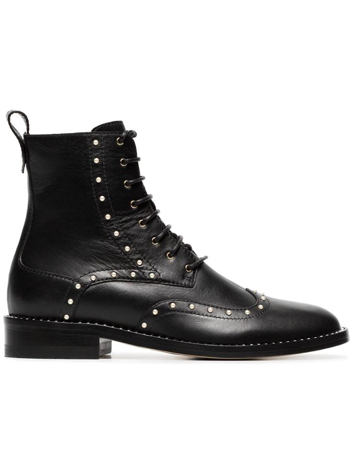 Jimmy Choo Black Hanah Pearl Detail Leather Boots