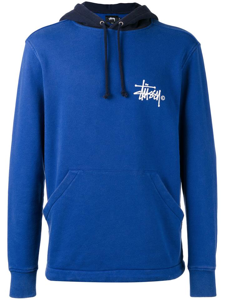 Stussy - Logo Print Hoodie - Men - Cotton - L, Blue, Cotton