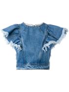 Philosophy Di Lorenzo Serafini Denim Ruffled Top, Women's, Size: 42, Blue, Cotton
