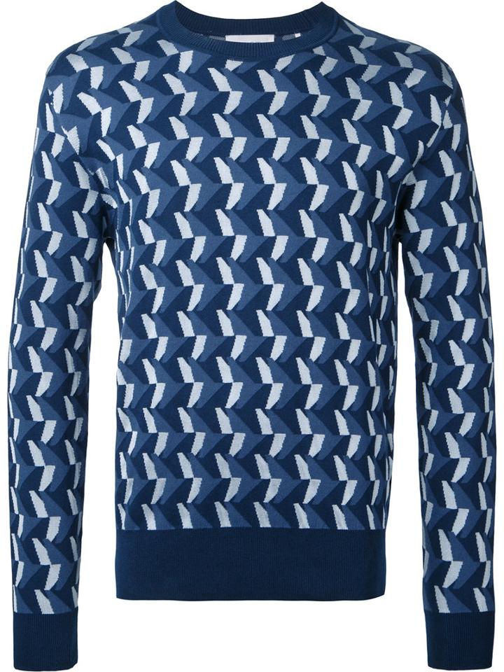 Cerruti 1881 Intarsia Knit Jumper, Men's, Size: Small, Blue, Cotton/viscose