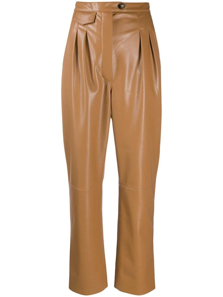 Nanushka High Waist Leather Effect Trousers - Brown