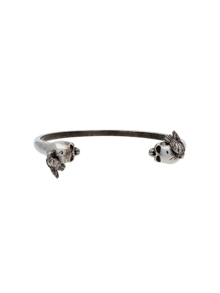 Alexander Mcqueen Silver Skull Head Metal Bangle - Metallic