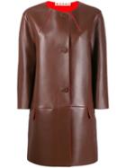 Marni Leather Collarless Coat - Brown
