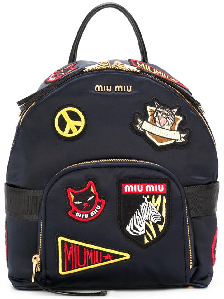Miu Miu Patch Embroidered Backpack - Blue