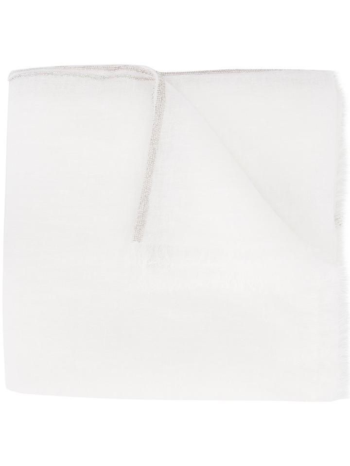 Brunello Cucinelli Frayed Trim Scarf, Women's, Nude/neutrals, Linen/flax