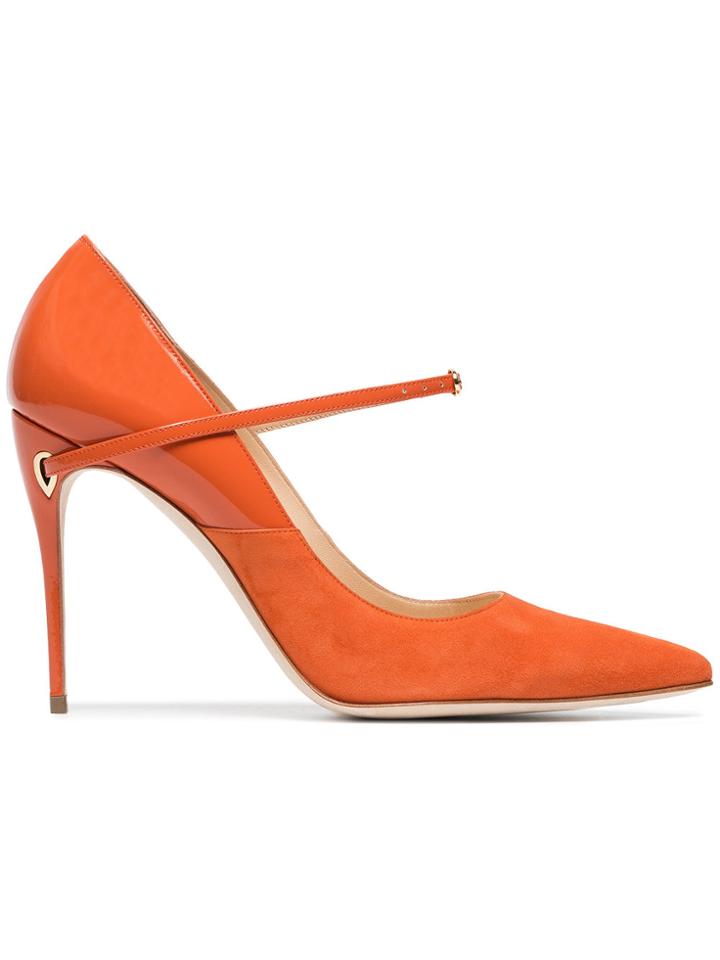 Jennifer Chamandi Orange Lorenzo 105 Leather Pumps - Yellow & Orange