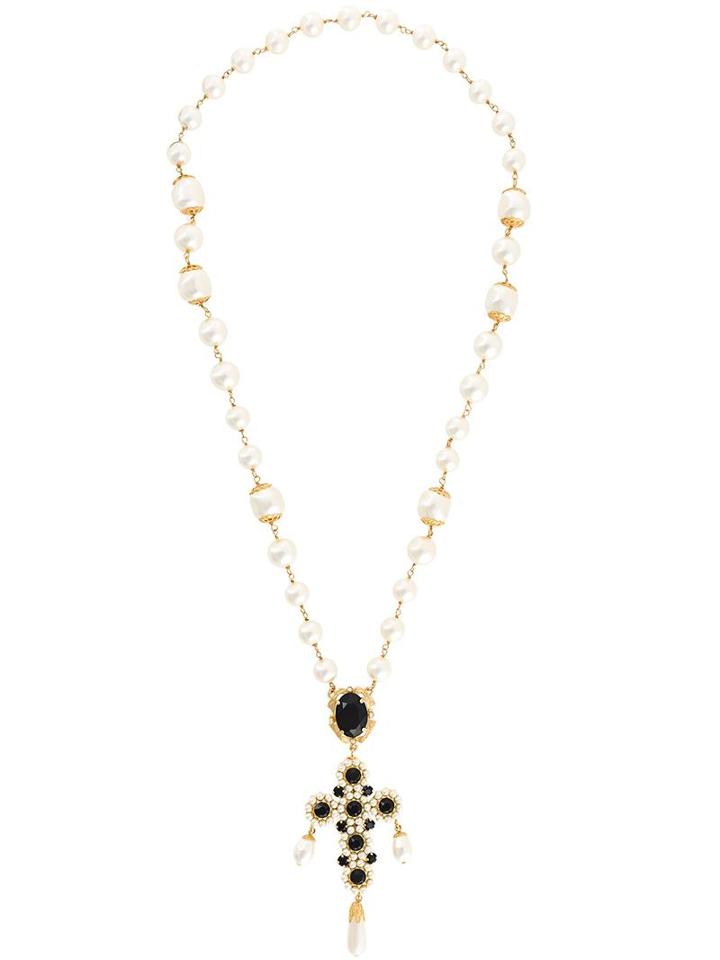 Dolce & Gabbana Long Pearl Cross Necklace, Women's, White