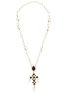 Dolce & Gabbana Long Pearl Cross Necklace, Women's, White